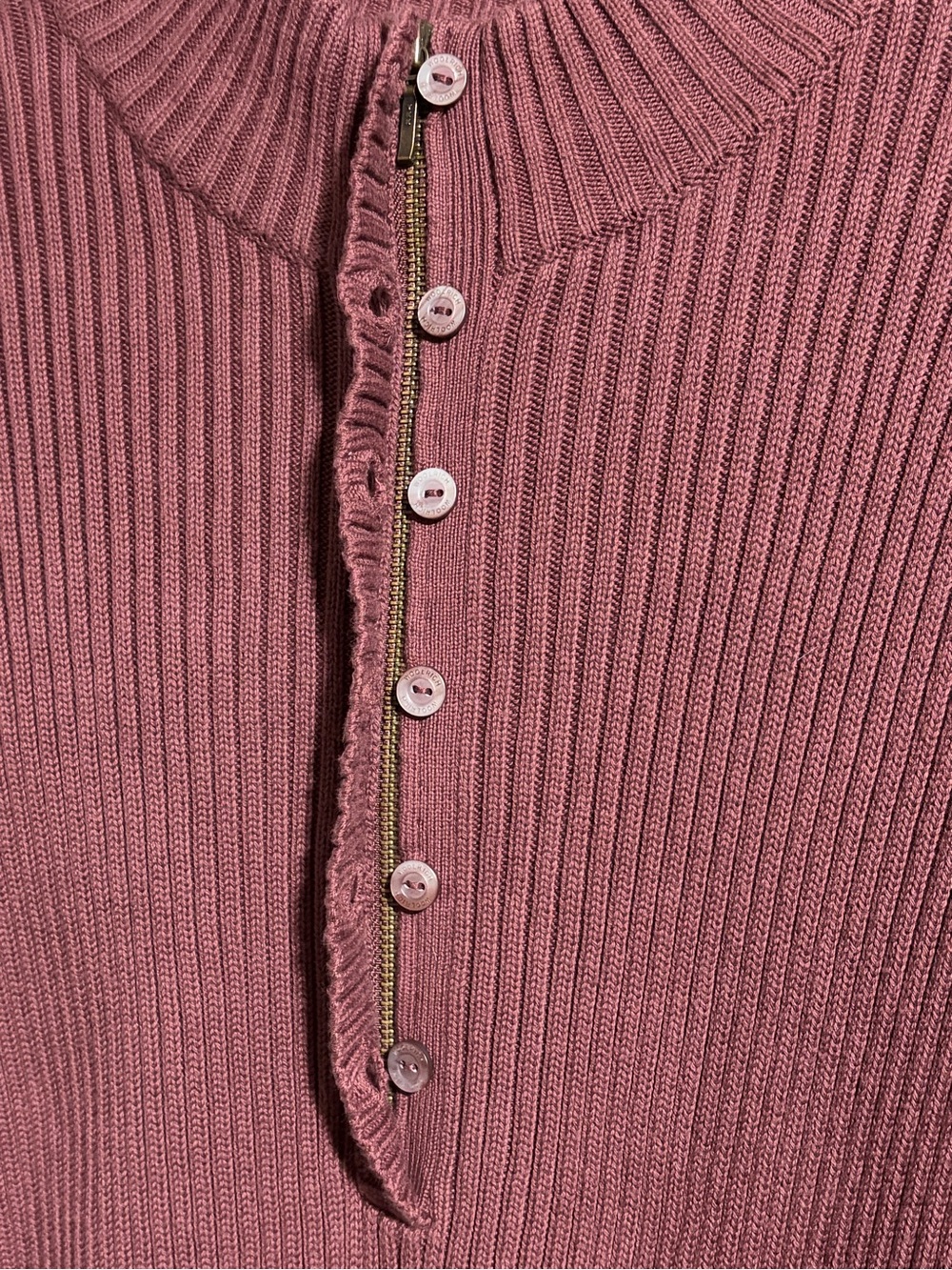 Woolrich Heritage Ribbed Henley Sweater - Button & Zip Mock Neck - Hazelberry - Picture 5 of 7